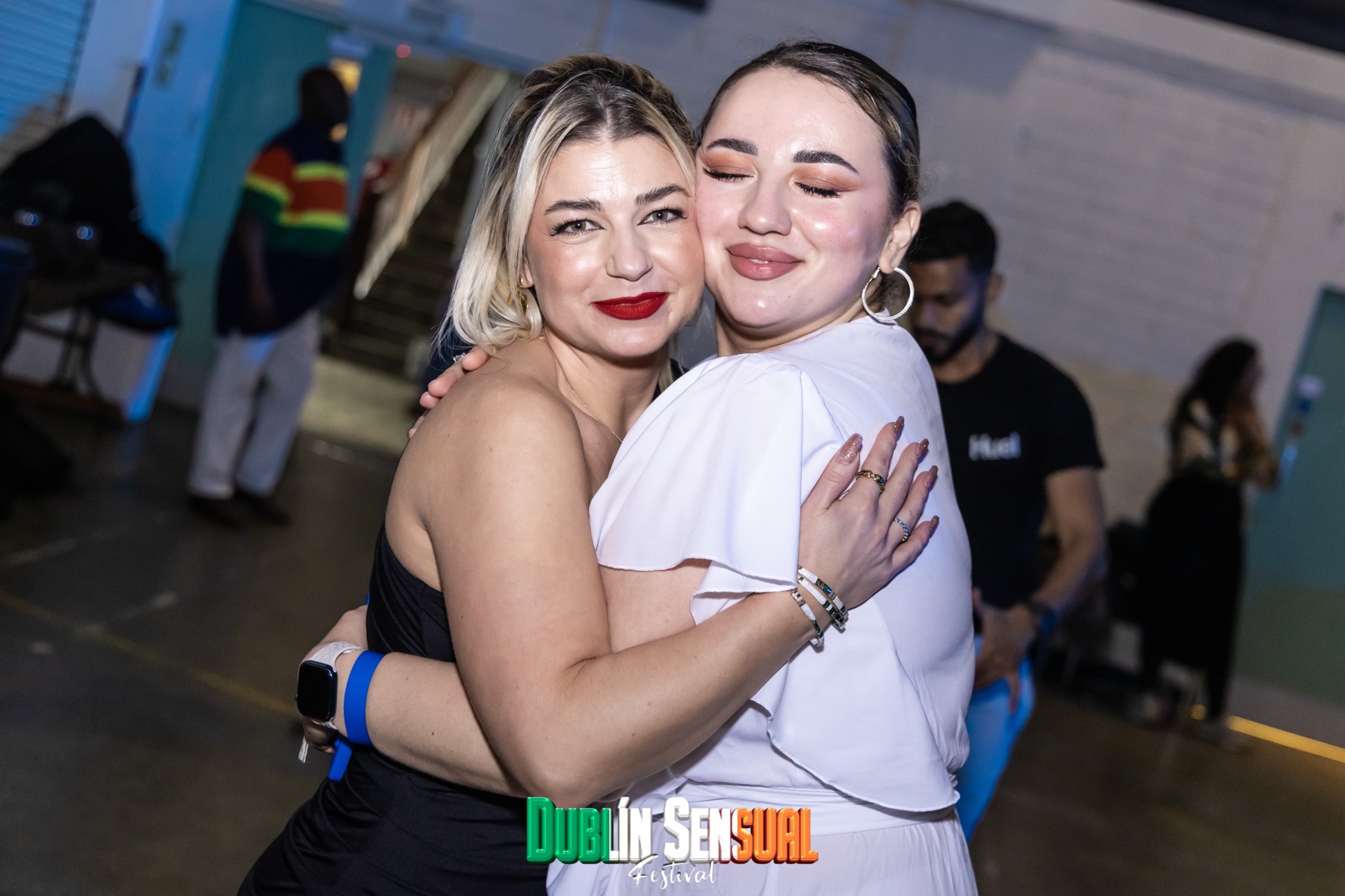 Festival friends sharing a moment